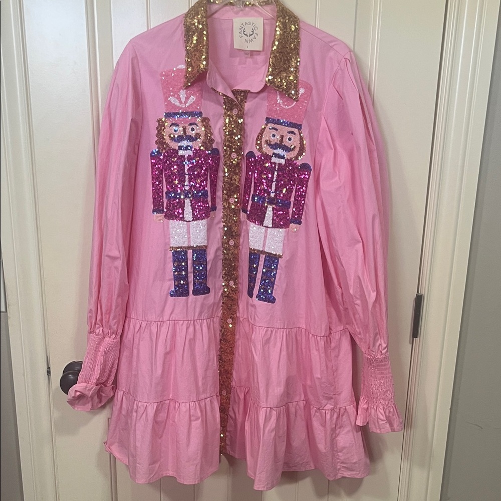 Fantastic Fawn Pink Nutcracker Sequin Midi Dress